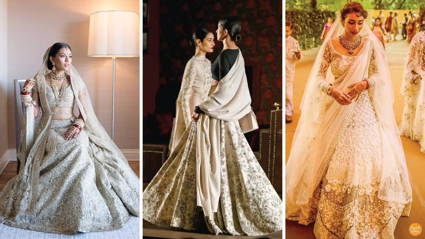 designer Shreya Rajvi classic ivory-hued lehenga for her wedding