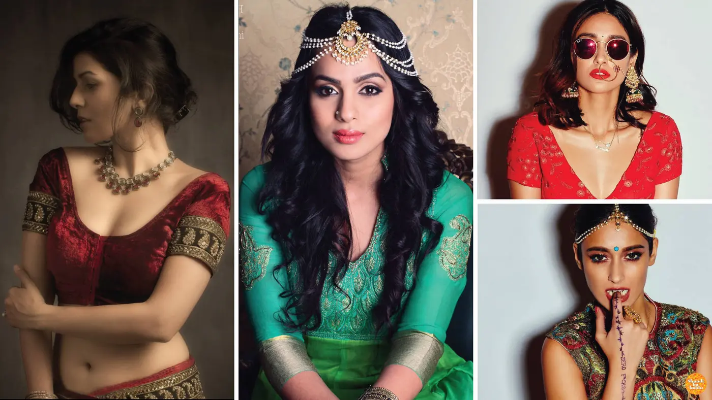 Minimal make up with heavy lehenga