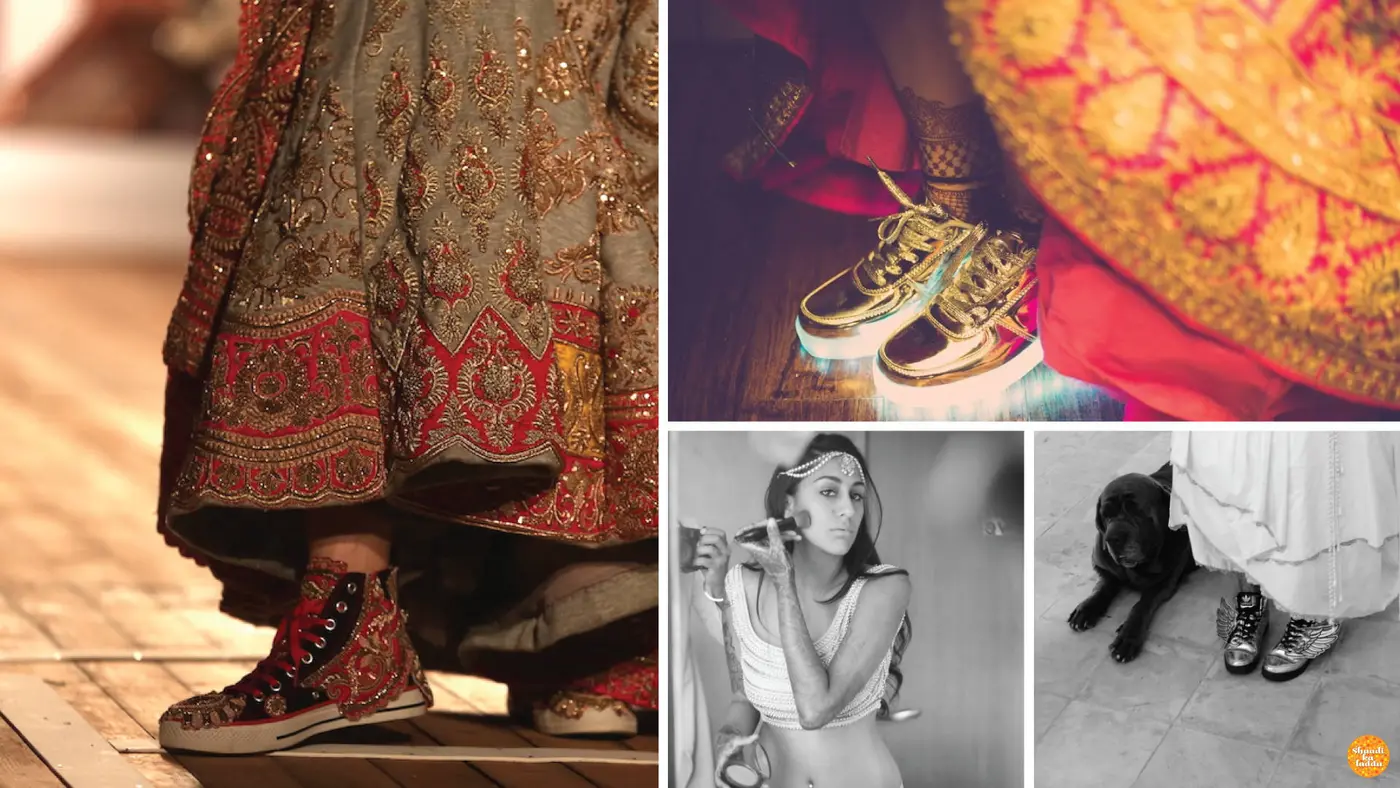 Brides wearing stylish sneaker shoes at wedding