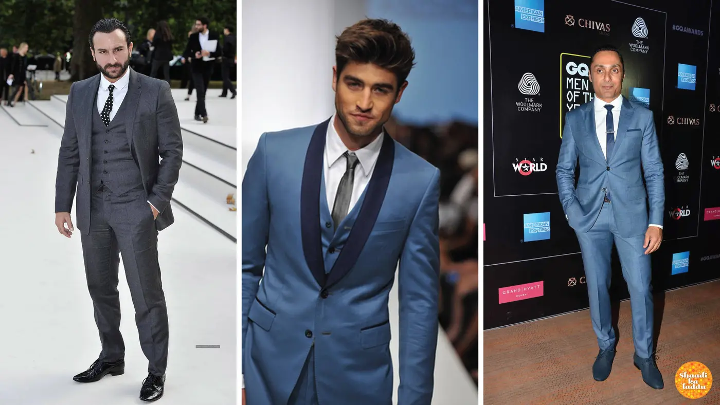 Models wearing different styles of tuxedos