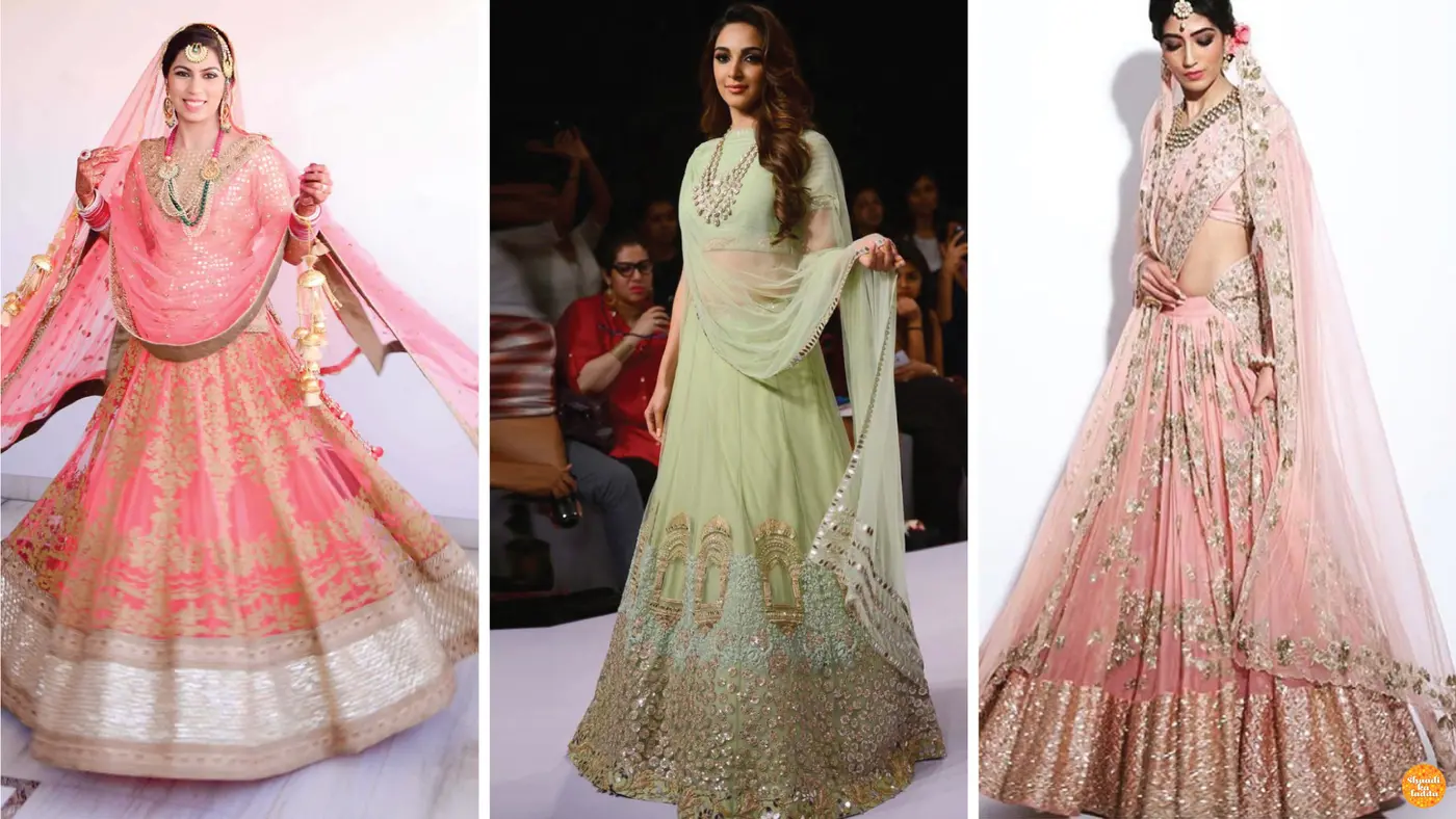 Designer pastel colored bridal lehengas