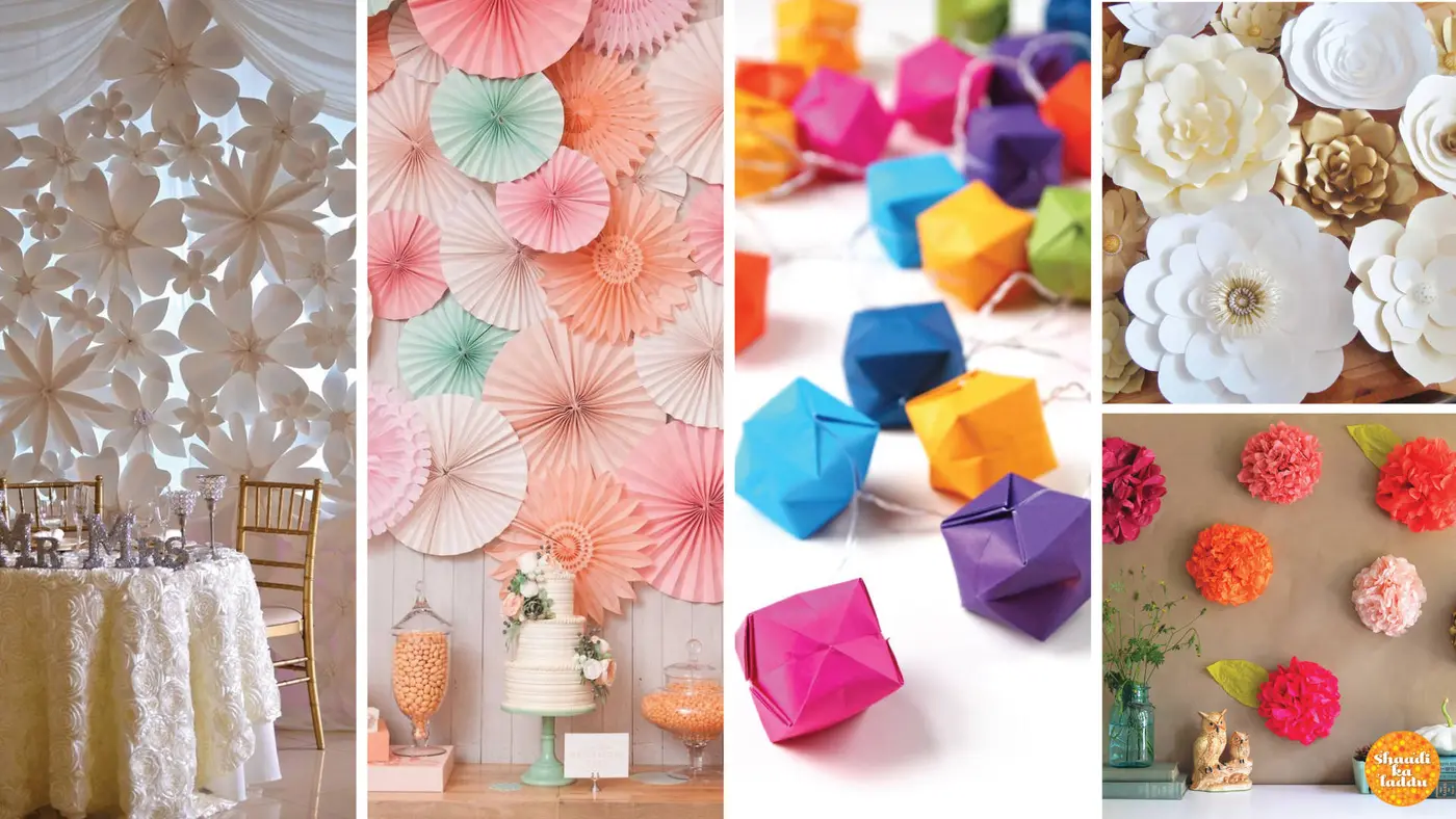 wedding decoration wit hpaper made stuff like flowers