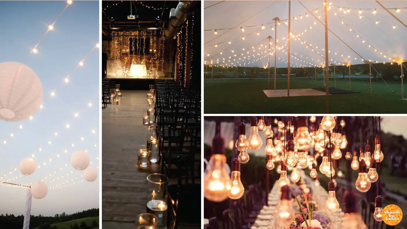 DIY wedding decor with bulbs and laterns