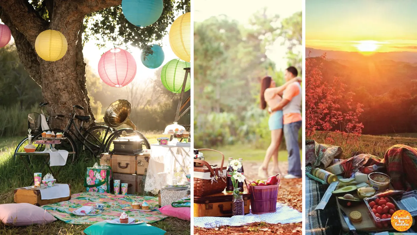 Couple at picnic with food