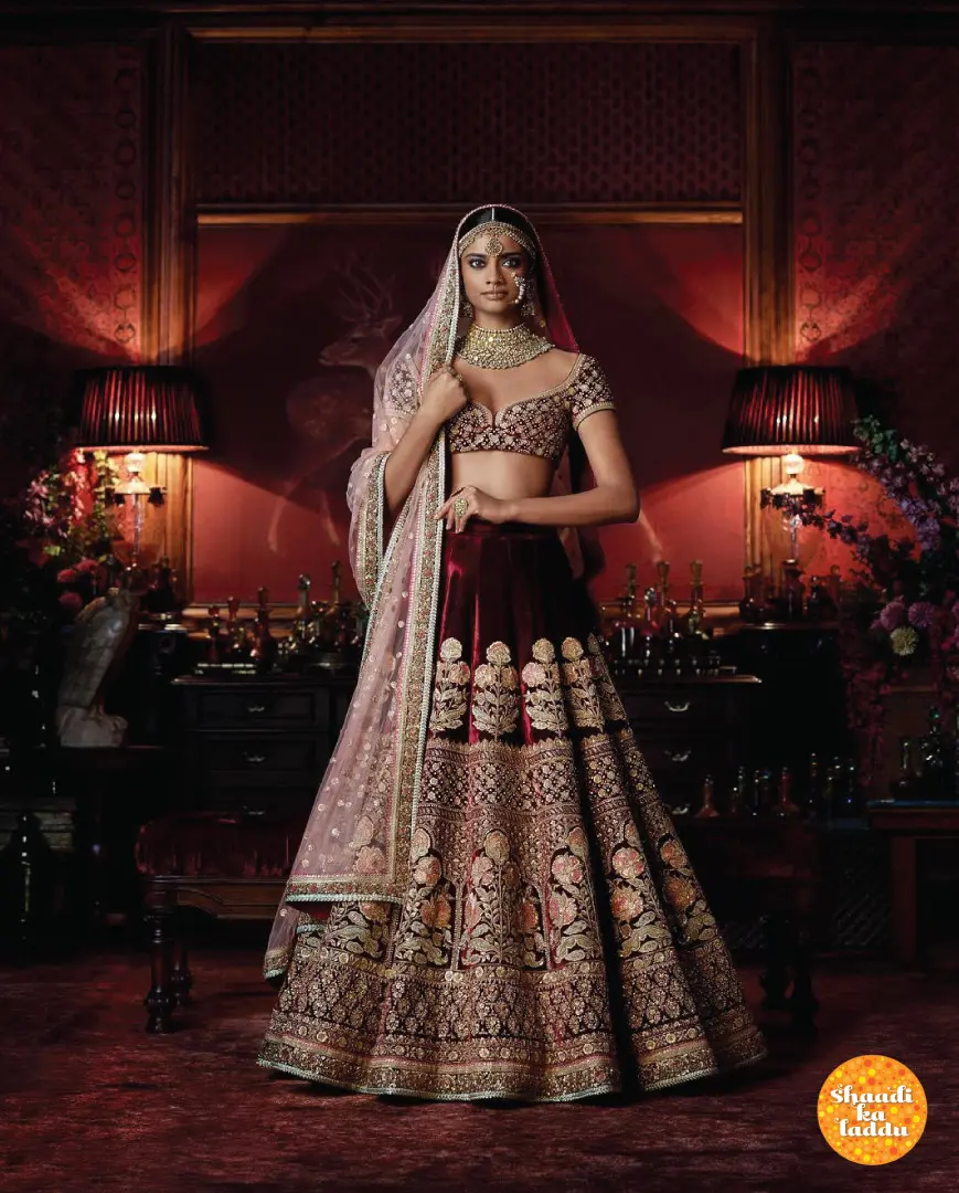 oxblood lehenga
