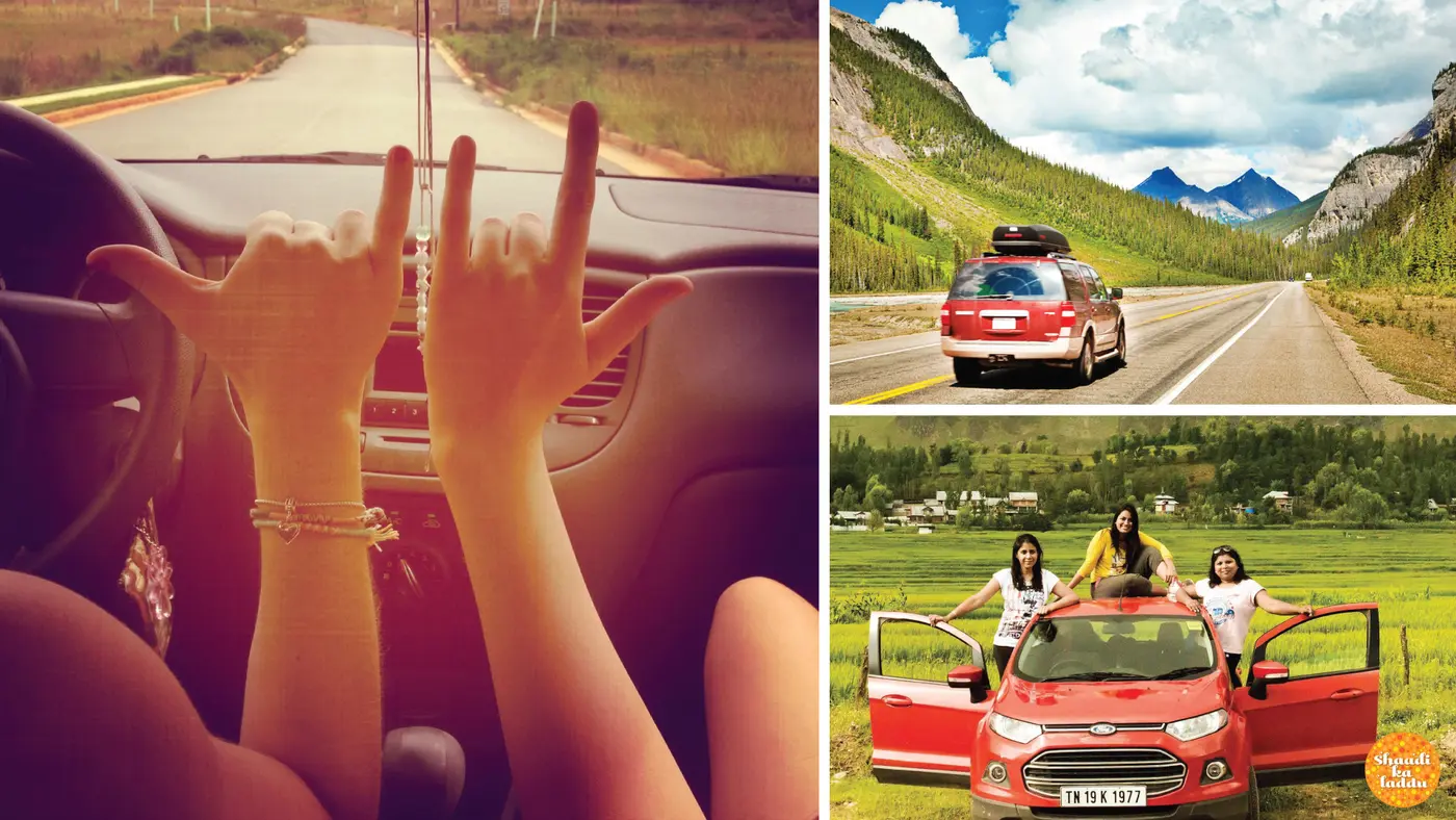 Cars on the road, girls travelling together