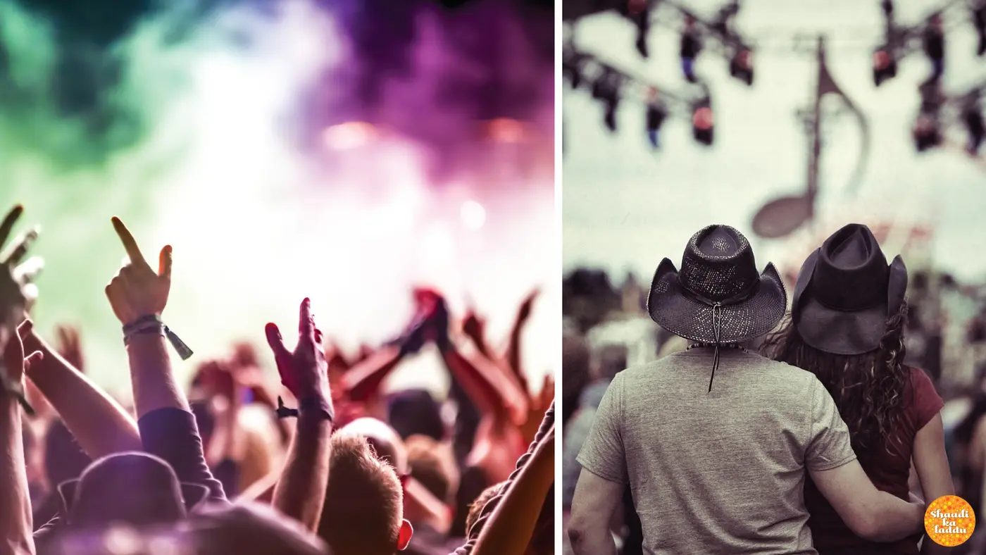 People at concerts, couple at music festivals