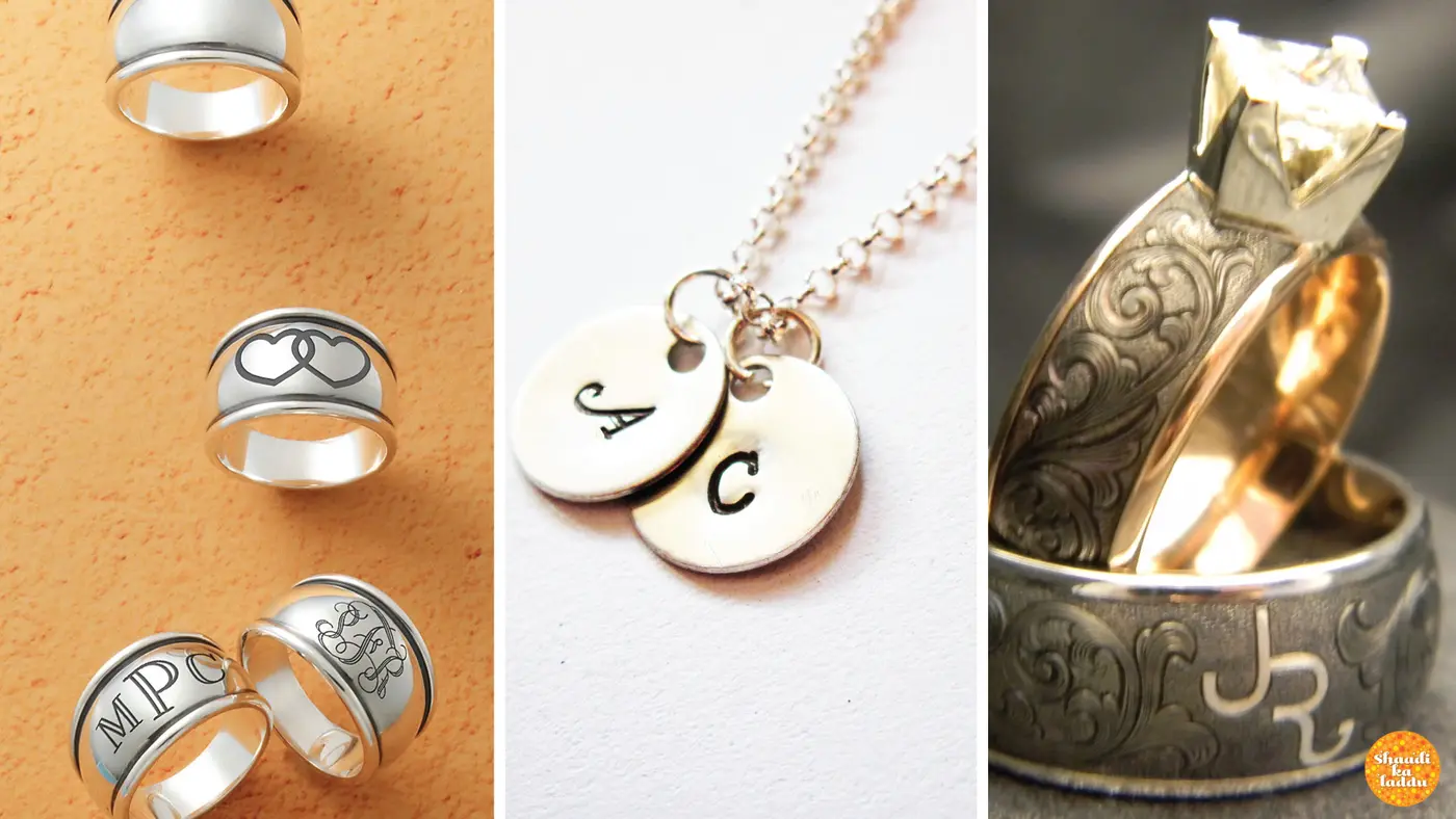 Couple rings and pendants with engravings