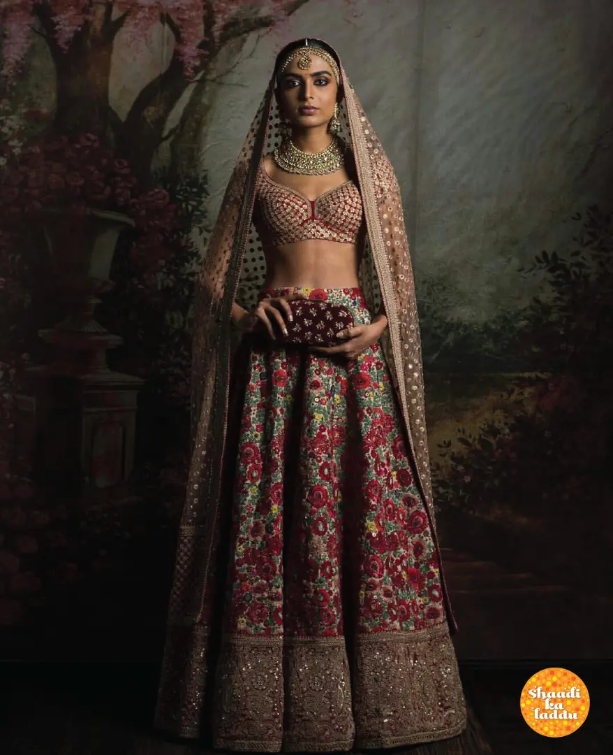 bridal lehenga with floral and sequin work