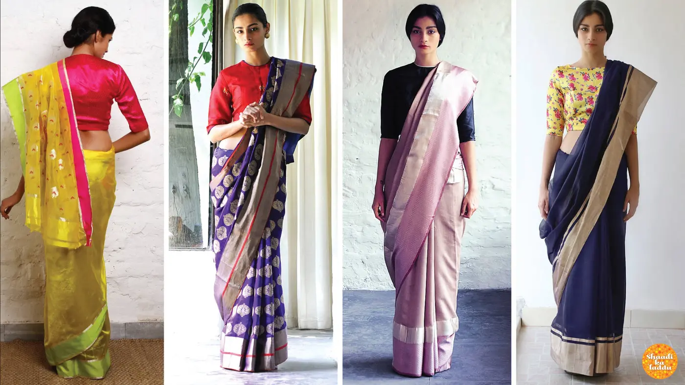 Models displaying traditional indian designer sarees