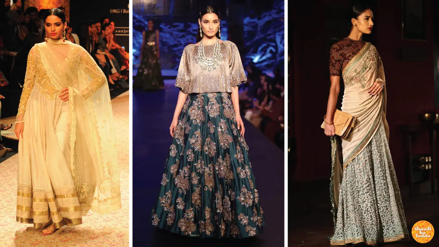 Latest ramp collection of Wedding wear Crop top and skirts, lehenga, modern saree