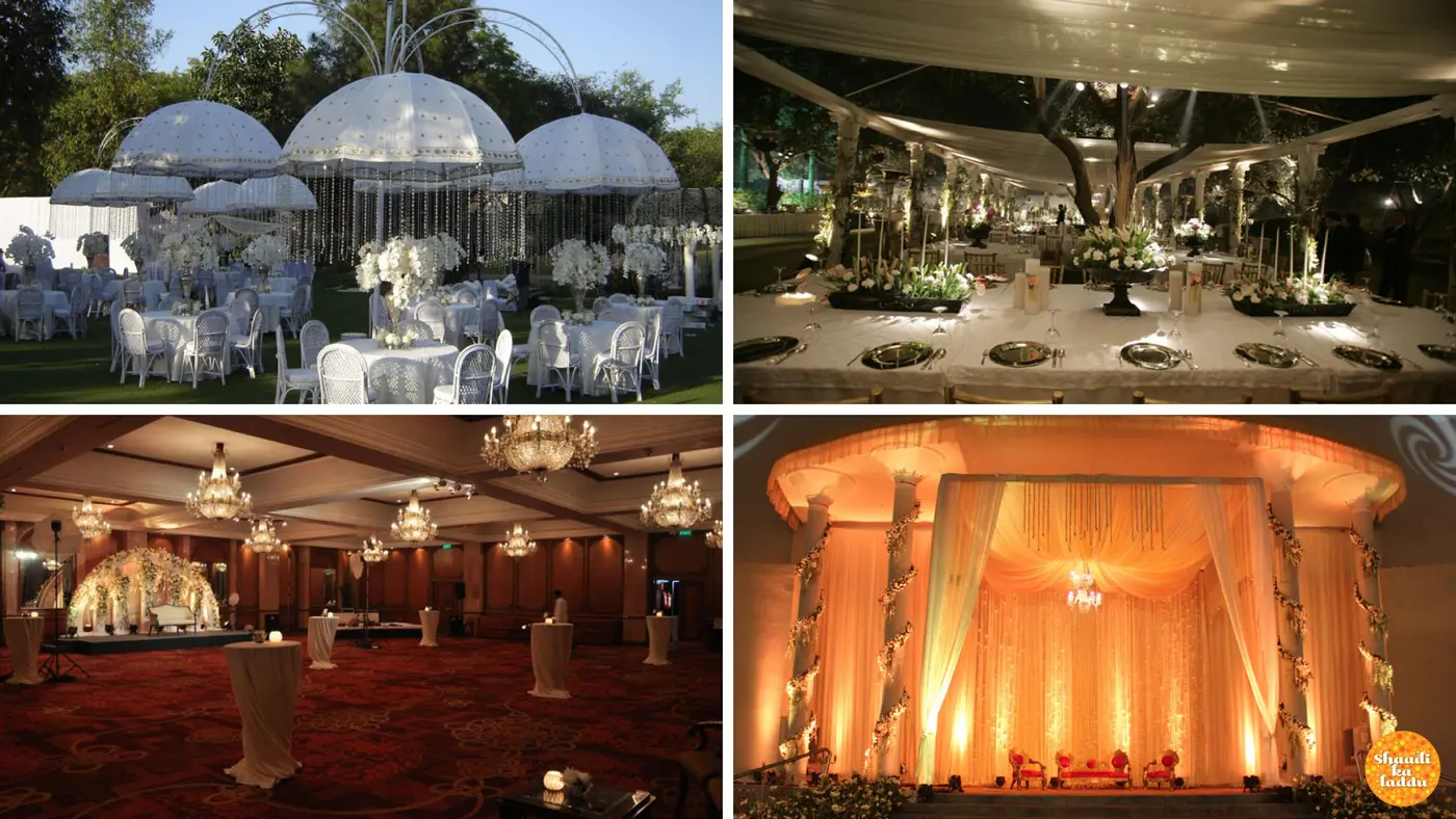 white theme wedding decoration, lighting effects in wedding venue decoration