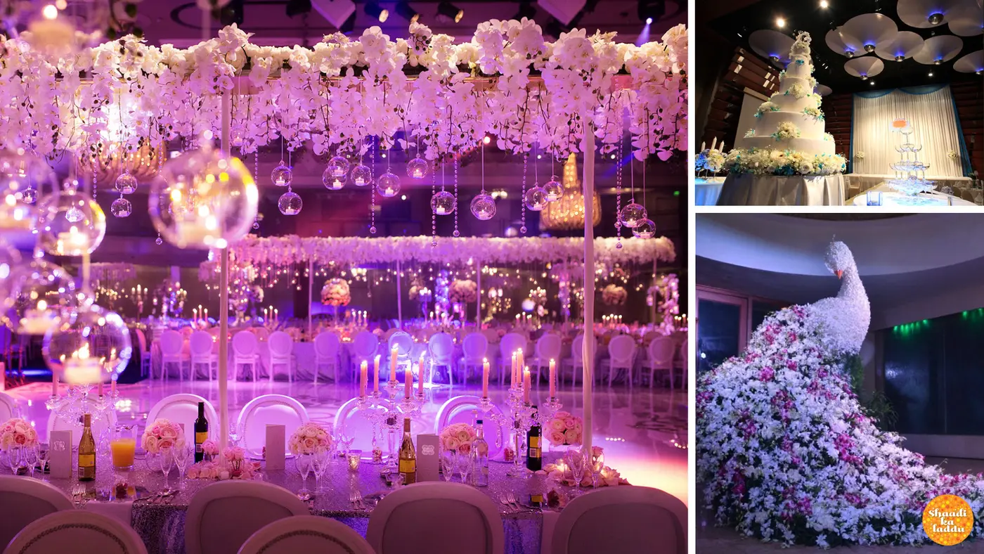 floral wedding venue decoration, decorative floral peacock