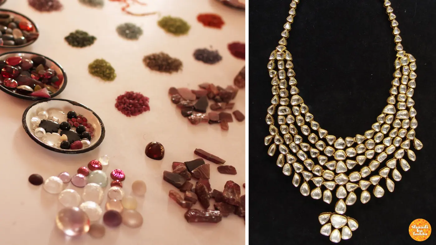 Kundan work necklace, precious variety of gemstones
