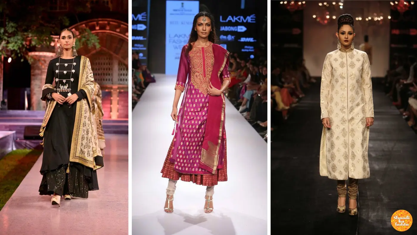 Kurtas with golden zari work or any other embroidery, works well for different wedding ceremonies