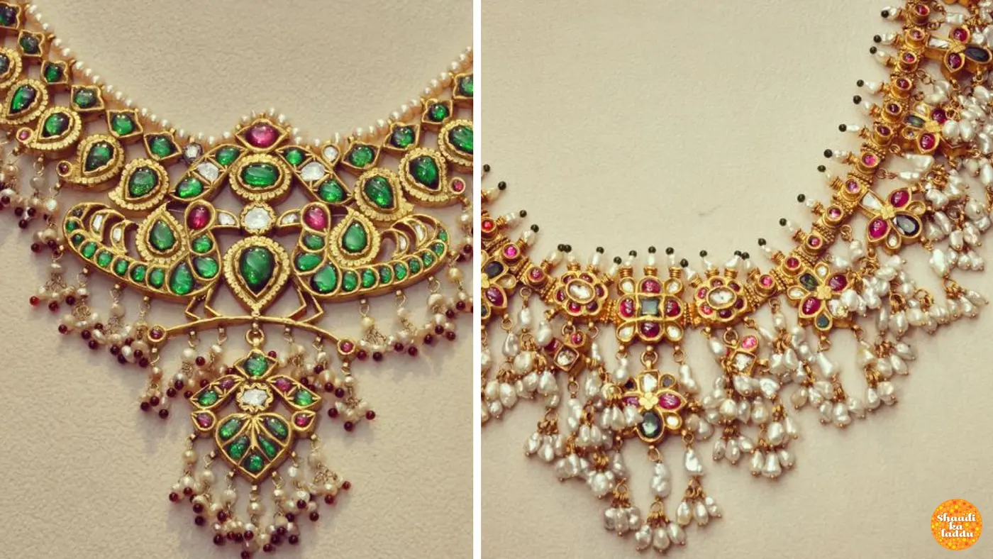 Colored Kundan stone necklace with assembly of precious and semi-precious stones