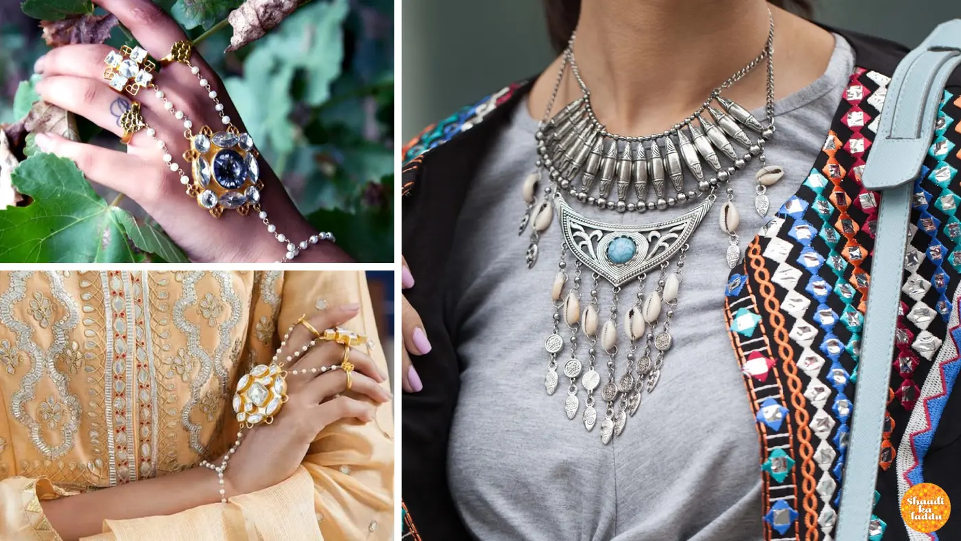 Conch shell made neck piece and designer hath-fool, rings and alternative jewellery